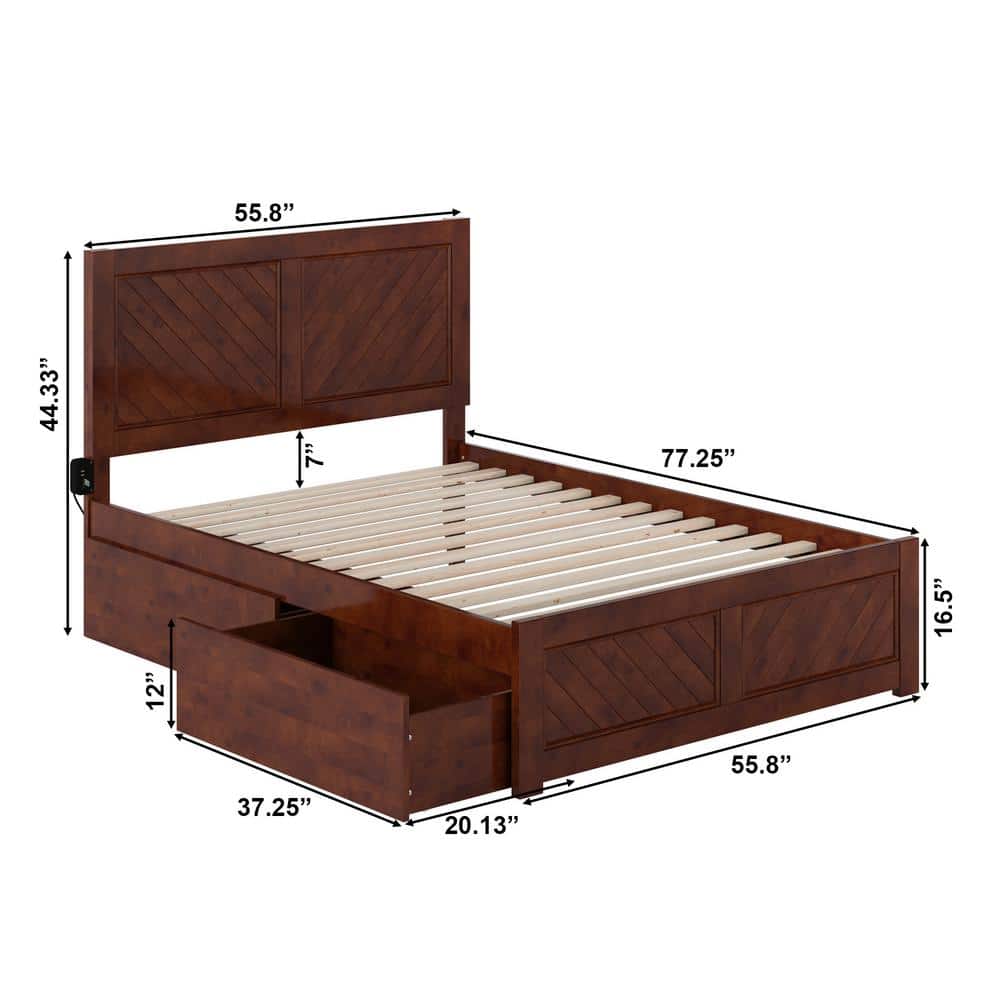 Canyon Walnut Full Wood Platform Bed with Storage Drawers