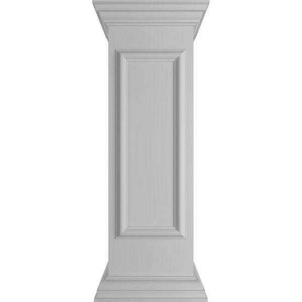 Ekena Millwork Straight 40 in. x 12 in. White Box Newel Post with Panel, Peaked Capital and Base Trim (Installation Kit Included)