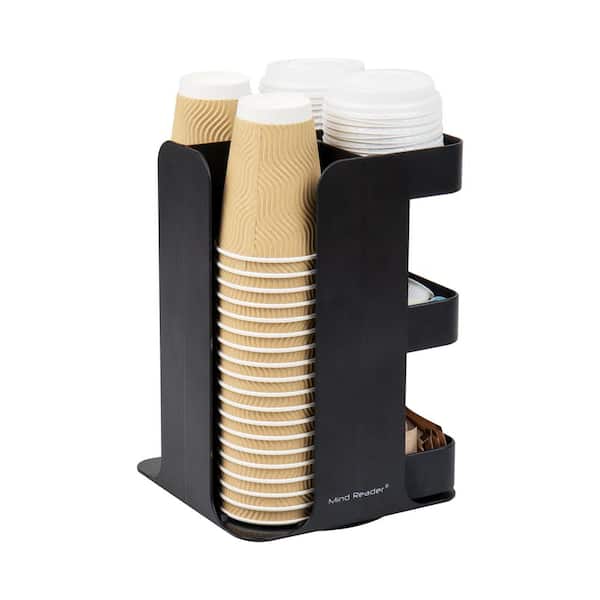 Mind Reader Cup Condiment Carousel, Countertop Organizer, Coffee Bar Accesories, Stirrers, 8 in. L x 8 in. W x 12 in. H, Black