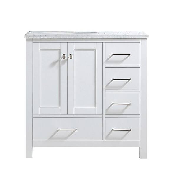 PROOX 36 in. W x 22 in. D x 35.8 in. H Bath Vanity in White with White Carrara Marble Top with Basin without Side Cabinet