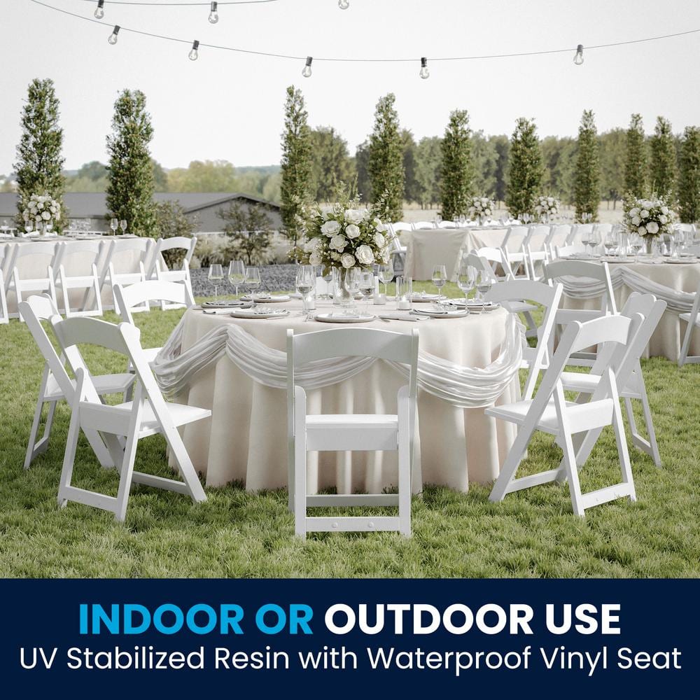 Elegant White Resin Lightweight Folding Chair with Cushioned Seat