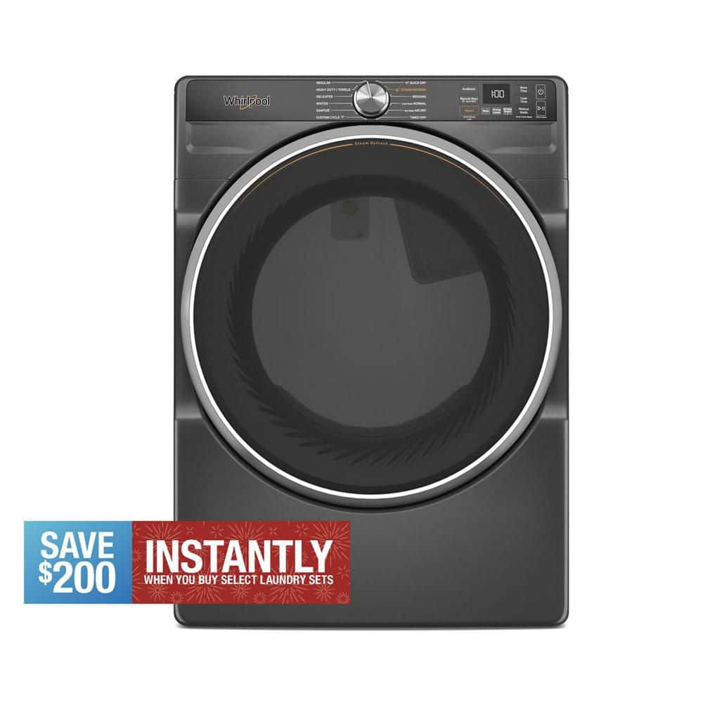 7.4 cu. ft. vented Front Load Gas Dryer in Volcano Black with Steam Capabilities