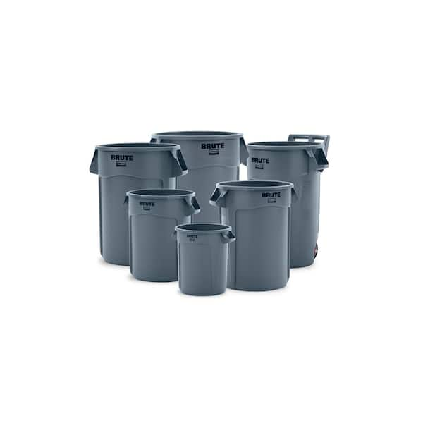 Rubbermaid Commercial Round Brute Container, Plastic, 55 gal, Gray