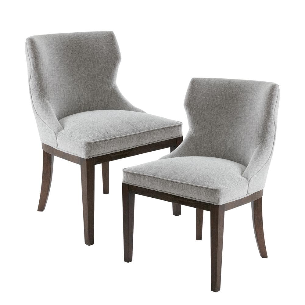 Set of 2 Gray Upholstered Walnut Dining Side Chairs