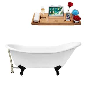 67 in. x 30 in. Cast Iron Clawfoot Soaking Bathtub in Glossy White with Matte Black Clawfeet and Brushed Nickel Drain