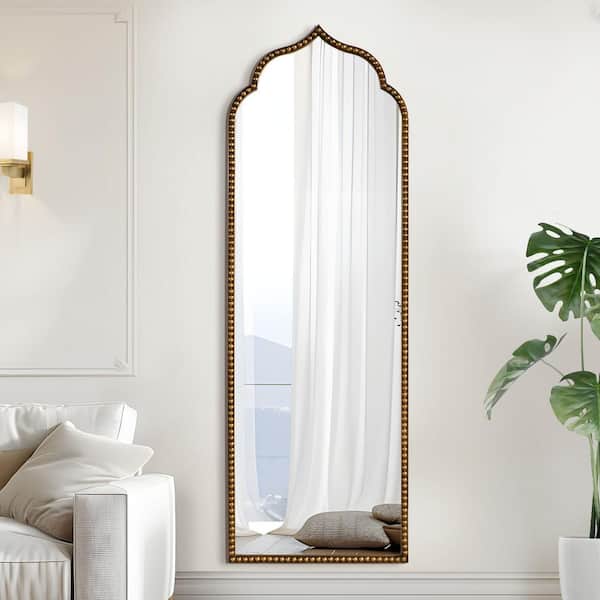 Lirago 20 in. W x 59 in. H Vintage Arched Iron Framed Decorative Wall Mirror in Gold