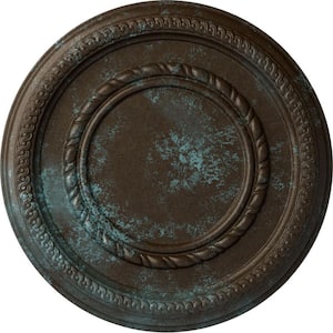 1-1/8" x 12-5/8" x 12-5/8" Polyurethane Federal Roped Small Ceiling Medallion, Hand-Painted Bronze Blue Patina