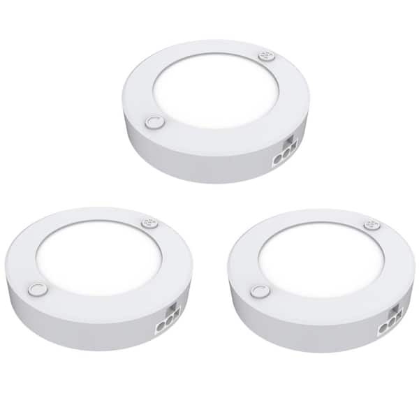 3 in. Plug-in White Dimmable Linkable Integrated LED Color Changing CCT Onesync Under Cabinet Puck Light (3-Pack)