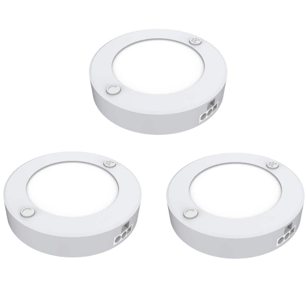 Fosmon Wireless LED Puck Light 3 Pack with Remote Control, Under Cabinet Lighting [5 Daylight White LED, Wide Floodlight Tap Style, 30-Minute Timer