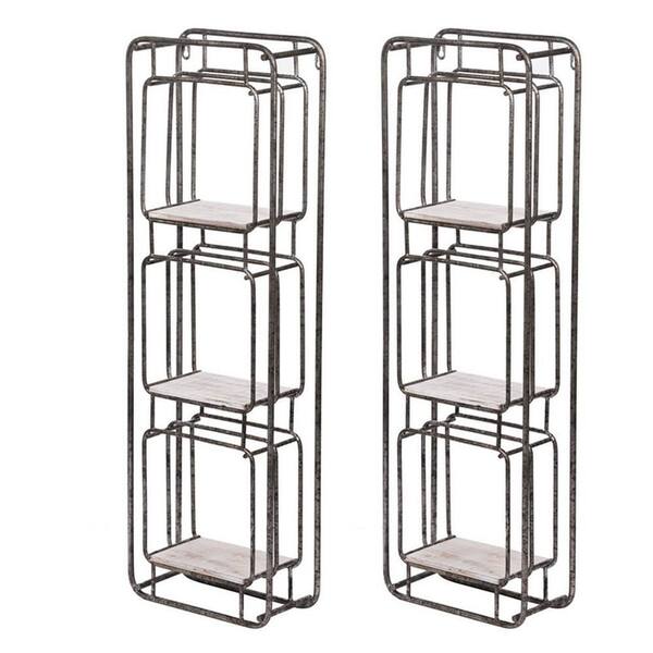 Benjara 3-Tier Iron Household Shelving Unit Shelving in Gray and White (5.3 in W x 36 in. H x 11.8 in. D) (Set of 2)