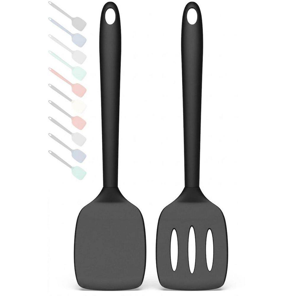 2 Pack Silicone High Heat Resistant Solid and Slotted Turner Spatula Set PureBlack for Non-Stick Pan Cooking price history on PriceWatchPro