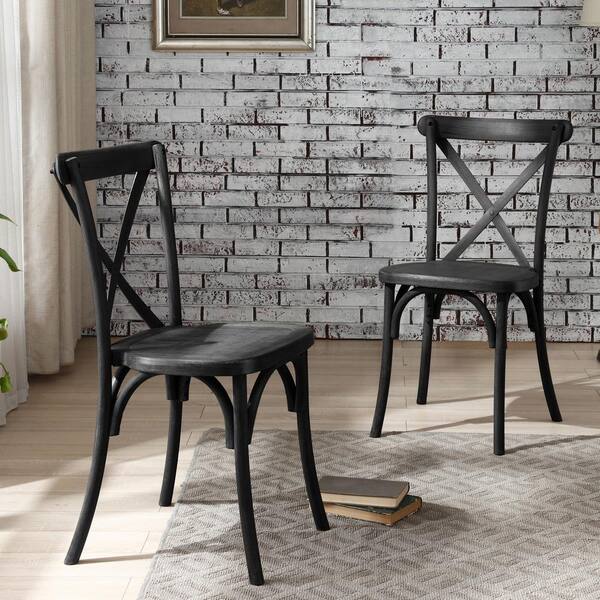 2 Piece Matt Black Wood Resin Outdoor Dining Chair with X Back