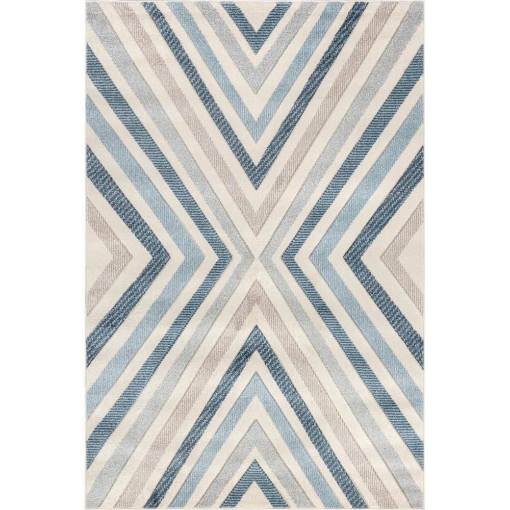 Blue Chevron Pattern Stain-Resistant Runner Rug