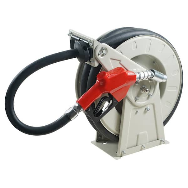 1 in. x 33 in. Fuel Hose Reel, Heavy-Duty Carbon Steel, Retractable Diesel Hose, Automatic Fuel Nozzle, NBR Rubber Hose