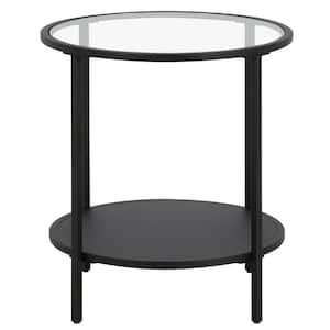 Sivil 20 in. Blackened Bronze Round Glass Side Table with Metal Shelf