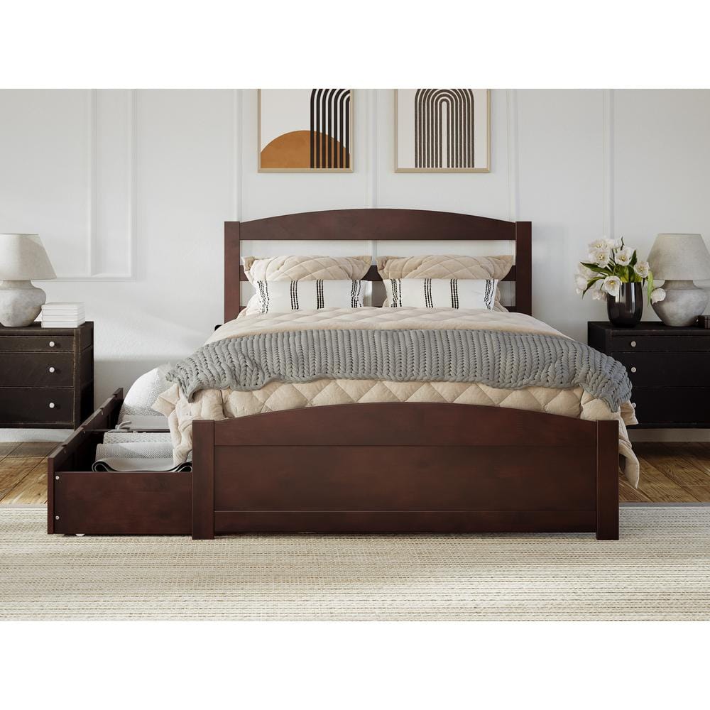 Mission Queen Platform Bed with Storage Drawers in Walnut