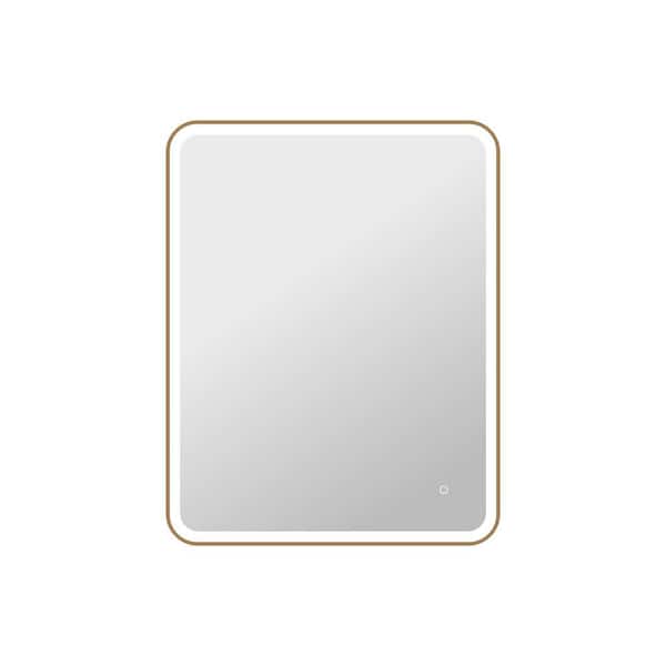 33 in. W x 42 in. H Rectangle Framed LED Wall Mirror in Satin Gold