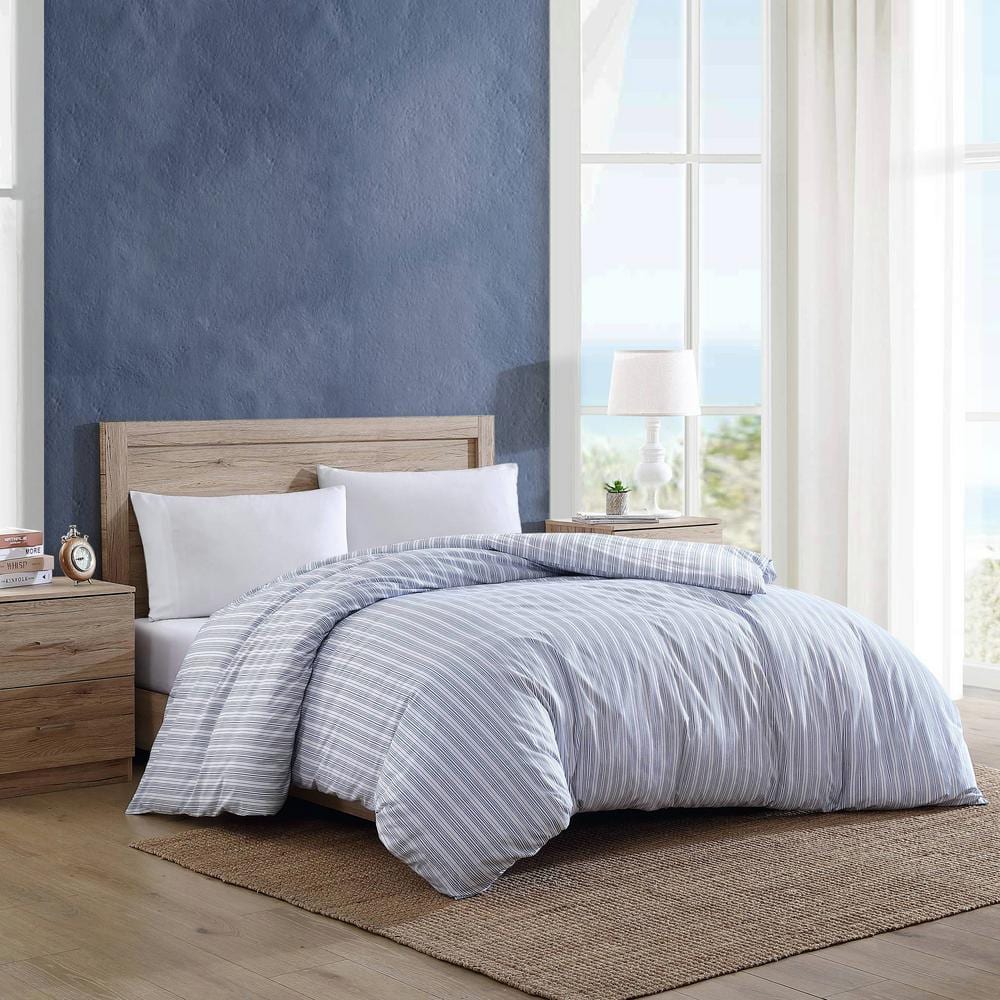 Nautica Beaux Stripe Blue Cotton Percale Duvet Cover