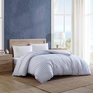 Beaux Stripe 1-Piece Blue Cotton Full/Queen Duvet Cover Set