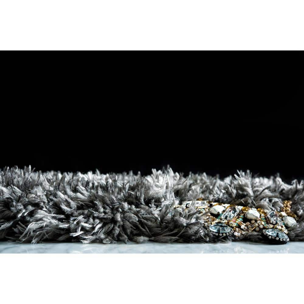 Slate Gray Synthetic Shag Rectangular Indoor Rug 2' x 3'