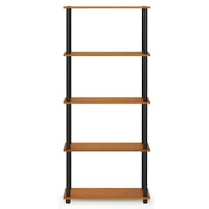 57.4 in. Light Cherry/Black Plastic 5-shelf Etagere Bookcase with Open Back