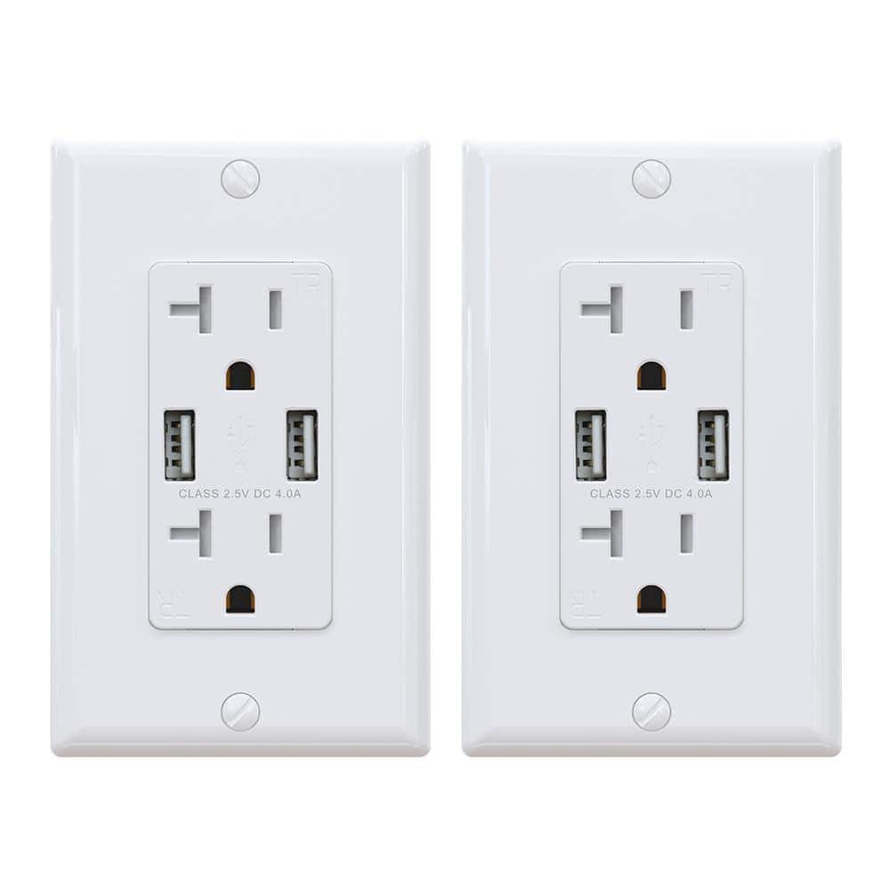 White Dual USB Wall Charger with Tamper Resistant Outlets