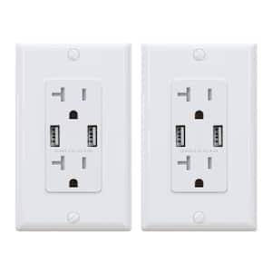 4.0 Amp Dual USB Ports with Smart Chip, 20 Amp Duplex Tamper Resistant Outlet, Wall Plate Included, white (2-Pack)