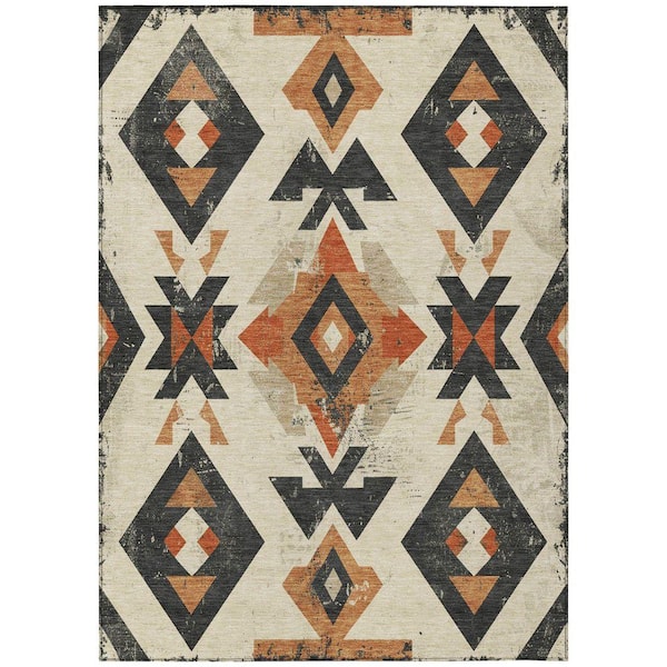 Chantille Machine Washable Indoor/Outdoor Abstract ACN1882 Ivory 9 ft. x 12 ft. Accent Rug