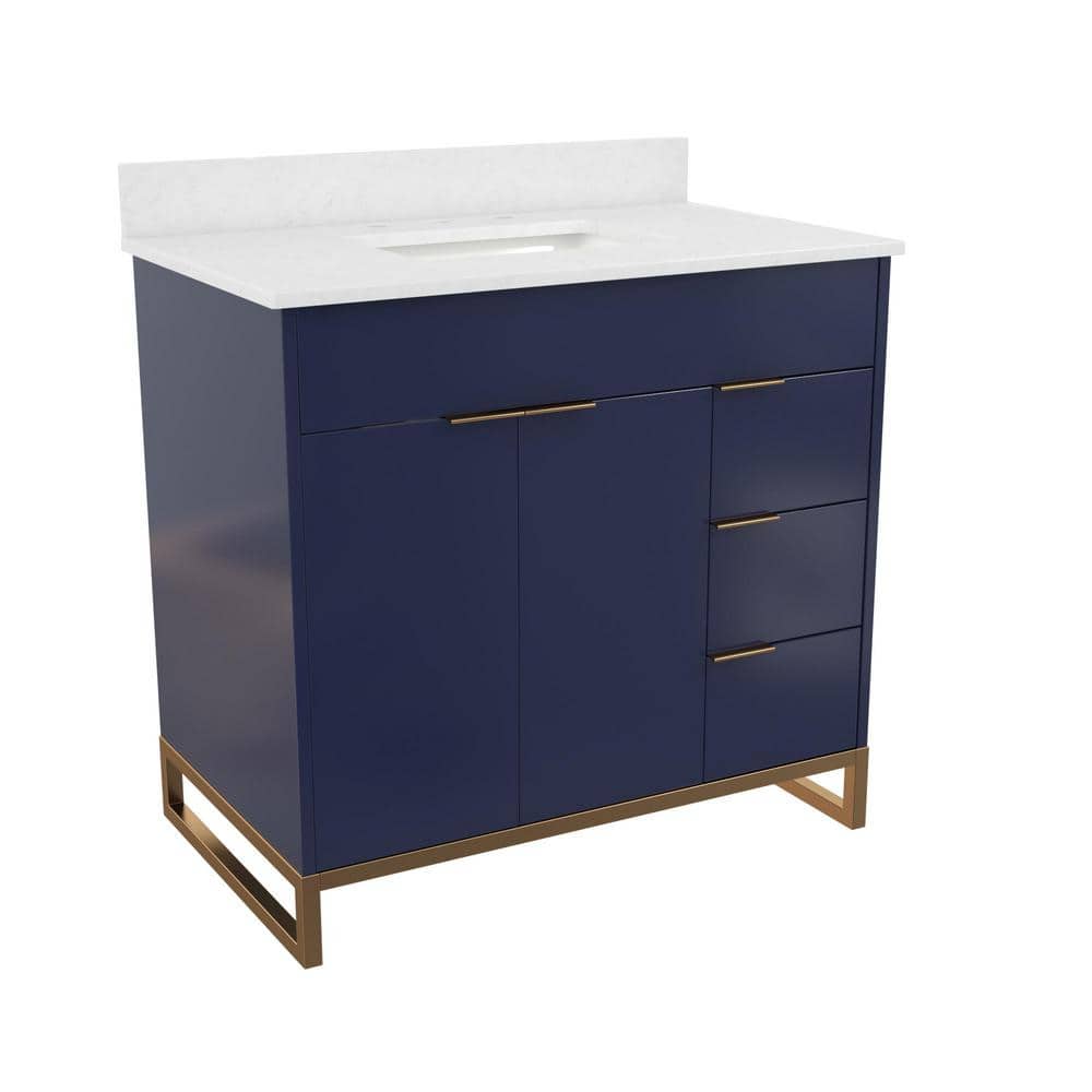 Leona 36" Navy and Gold Metal Bathroom Vanity