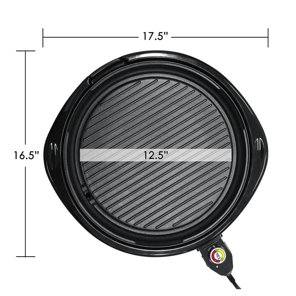 Elite Black Round Aluminum Indoor Electric Grill with Glass Lid