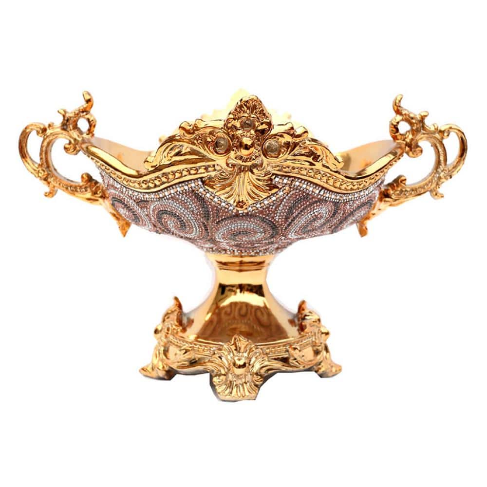 Gold Chrome Plated Crystal Ornate Decorative Bowl Embellished Ceramic Fruit