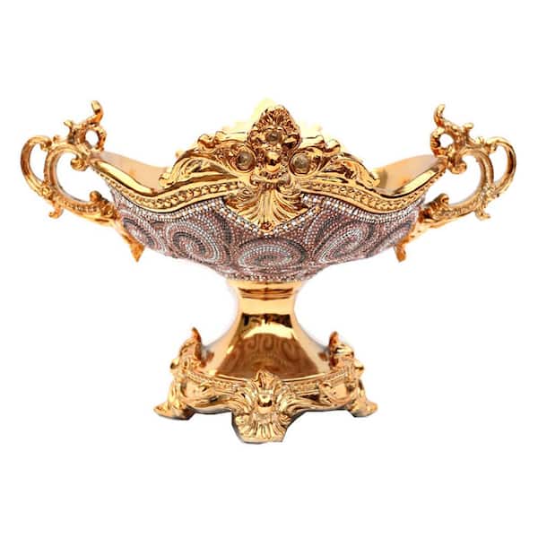 Unbranded Gold Chrome Plated Crystal Ornate Decorative Bowl Embellished Ceramic Fruit Platter