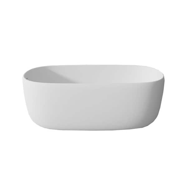 51 in. x 25.6 in. Resin Stone Soaking Bathtub in Matte White Solid Surface Modern Tub with Overflow and Pop-up Drain
