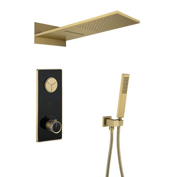 3-Spray 21 in. Dual Handheld Shower Head Wall Mounting Fixed and Rain Shower Combo Set With Hand Shower in Brushed Gold