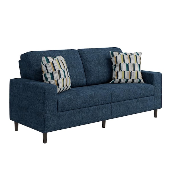 Handy Living Copeland 77.5 in. Square Arm Fabric Rectangle Modern Sofa in. Soft and Elegant Textured Blue Boucle with 2 Throw Pillows