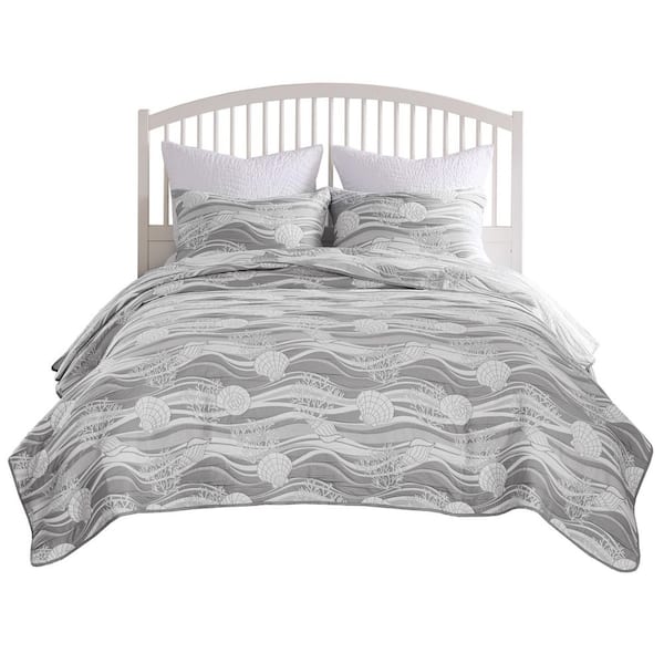 Marina 3-Piece Coastal Harbor Gray Polyester King/Cal King Quilt Set