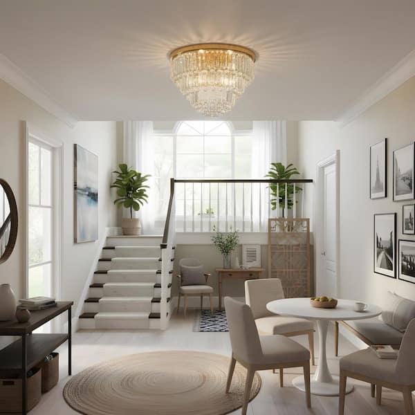 19.7 in. 6-Light Gold Multi-Tier Crystal Chandelier for Dining Rooms, Living Rooms, Foyers