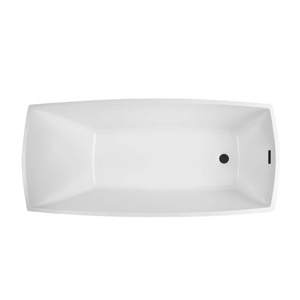 White Acrylic Freestanding Bathtub with Matte Black Drain, 67"