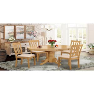 5-Piece Oval Natural Oak Finish Solid Wood Top Dining table with 4 Chairs with Lattice Back