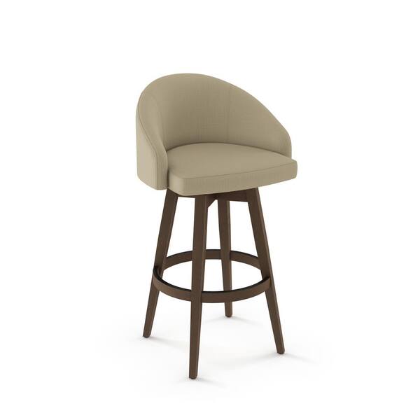 Amisco Keaton 26 in. Beige Fabric with Brown Wood Base Swivel Counter Stool