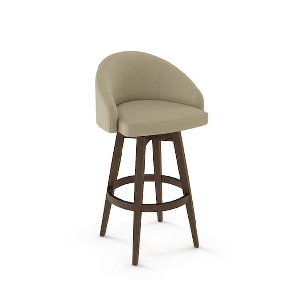 Amisco Keaton 30 in. Beige Fabric with Brown Wood Base Swivel Bar Stool