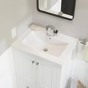 24 in. Ceramic Single Faucet Hole Vanity Top in White with White Basin