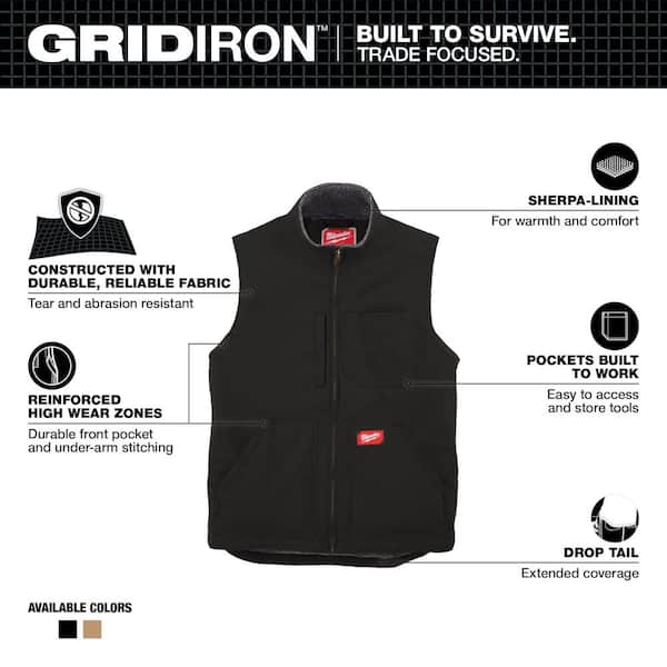 Men's 2X-Large Black Heavy-Duty Sherpa-Lined Vest with 5-Pockets