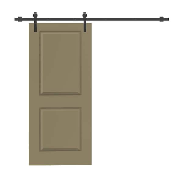 CALHOME 30 in. x 80 in. Olive Green Stained Composite MDF 2-Panel Interior Sliding Barn Door with Hardware Kit