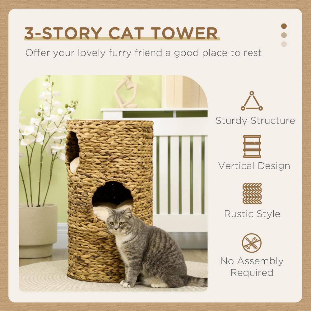Natural Water Hyacinth Multi-Layer Elevated Cat Bed with Cushions