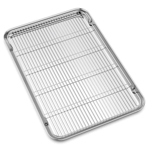 Stainless Steel Silver Baking Sheet and Cooling Rack Set, Professional Bakeware, Healthy & Nontoxic & Rustproof