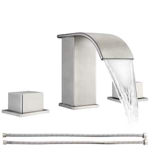 8 in. Widespread Double Knob Handles Waterfall Spout Bathroom Sink Faucet with Supply Lines in Brushed Nickel
