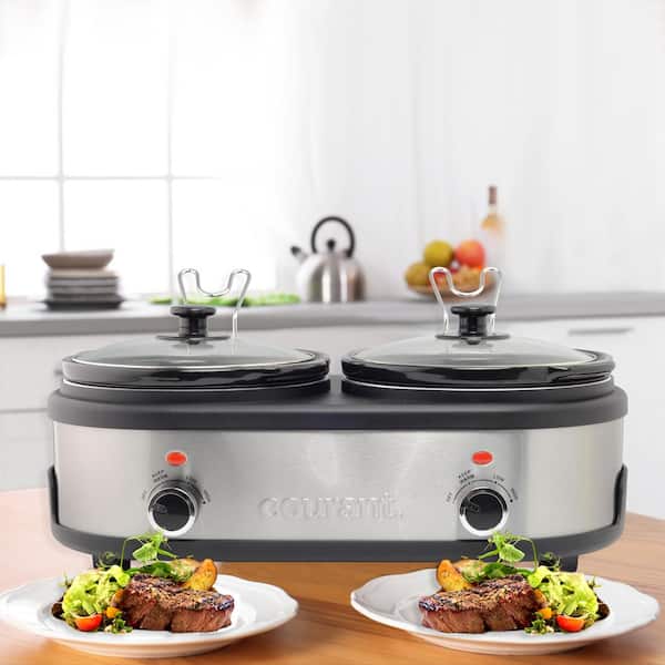 6 Quart and Split 2.5 Quart Double Slow Cooker and Food Warmer,  Programmable Slow Cooker with Timer, Stainless Steel