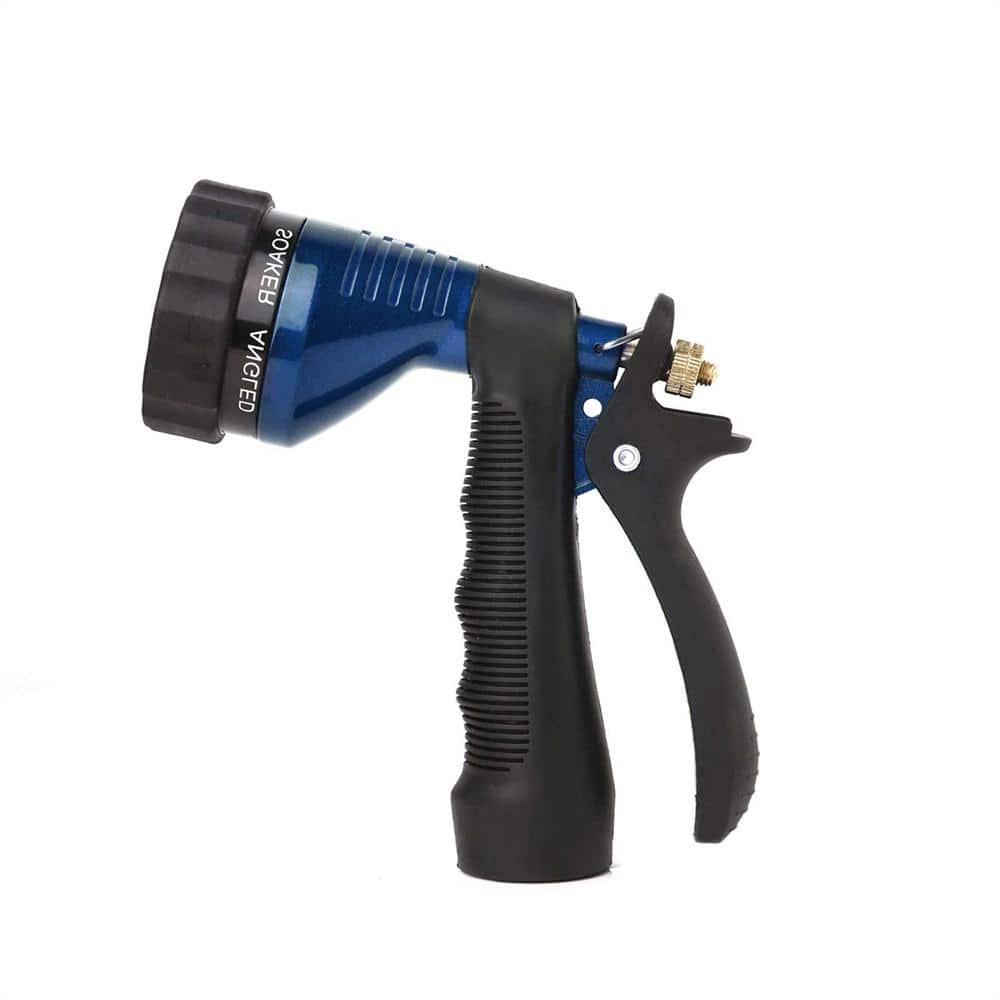 Rear-Trigger Metal Garden Hose Nozzle with Adjustable Spray Patterns in Blu