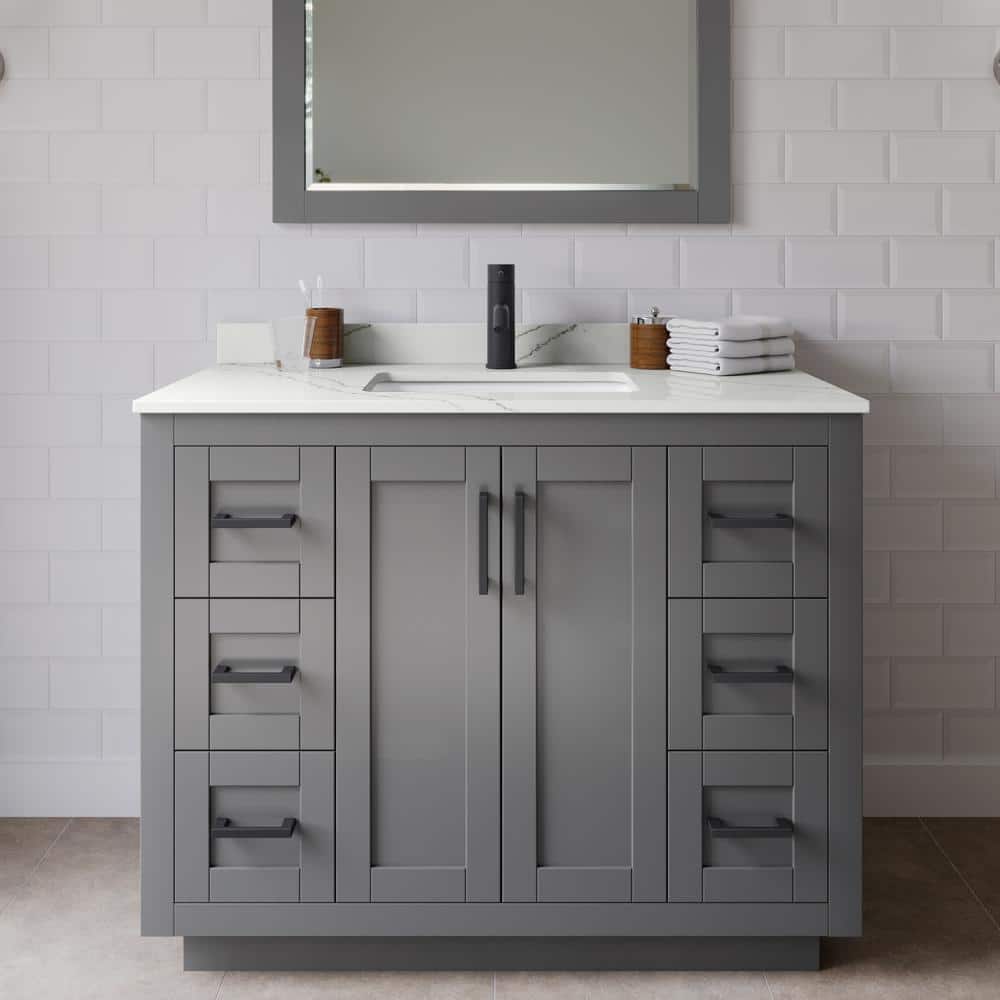 Miranda 42 in. W x 22 in. D x 33.75 in. H Single Bath Vanity in Dark Gray with Giotto Quartz Top and 34 in. Mirror price history on PriceWatchPro